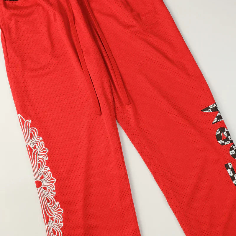 Chrome Hearts Mattyboy graffiti red mesh track pants 9997