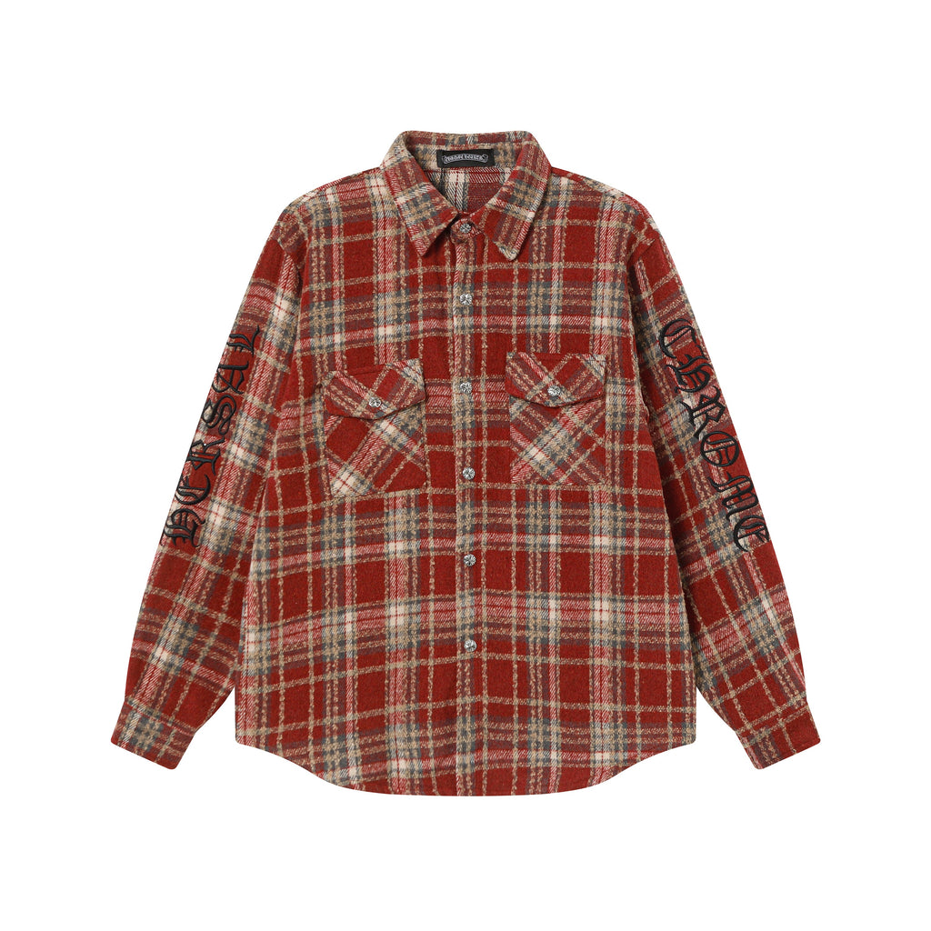 Chrome Hearts Embroidered Leather Cross Detail Flannel Shirt