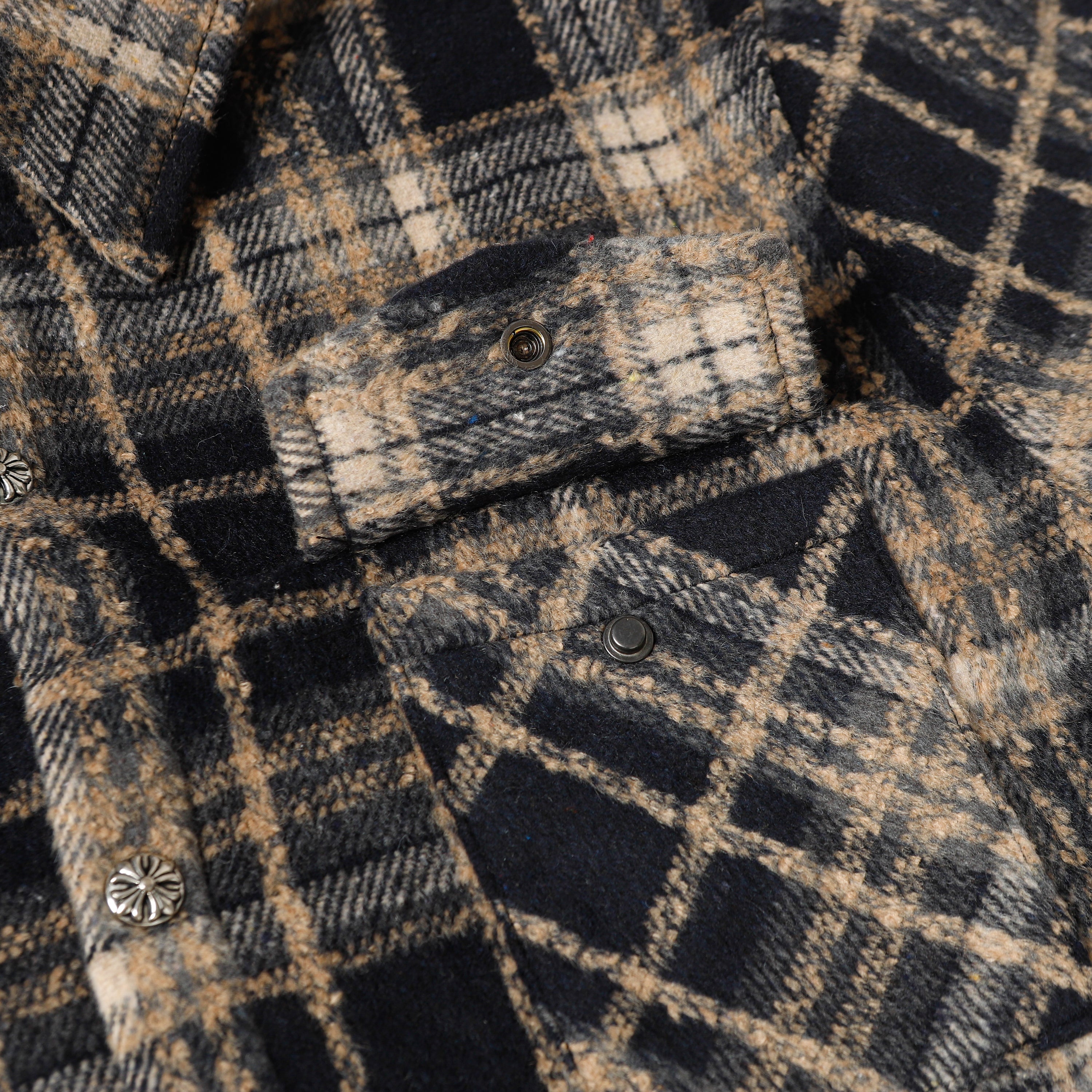 Chrome Hearts Embroidered Leather Cross Detail Flannel Shirt