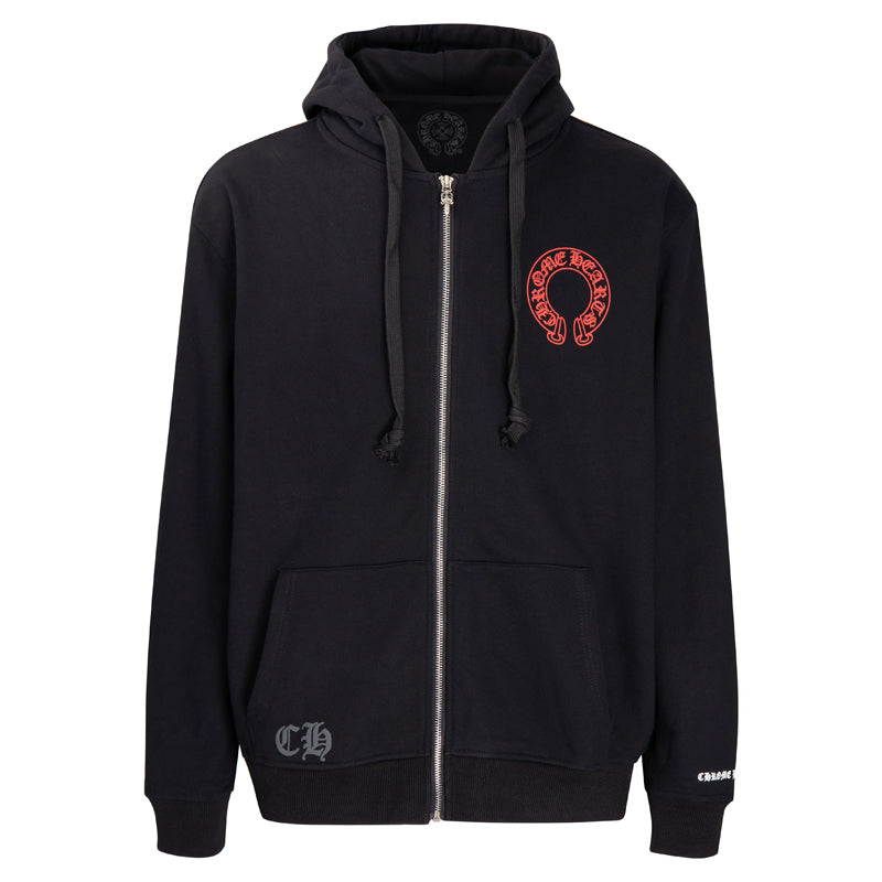 Chrome Hearts  Red Horseshoe Logo Zip Up Hoodie 5005