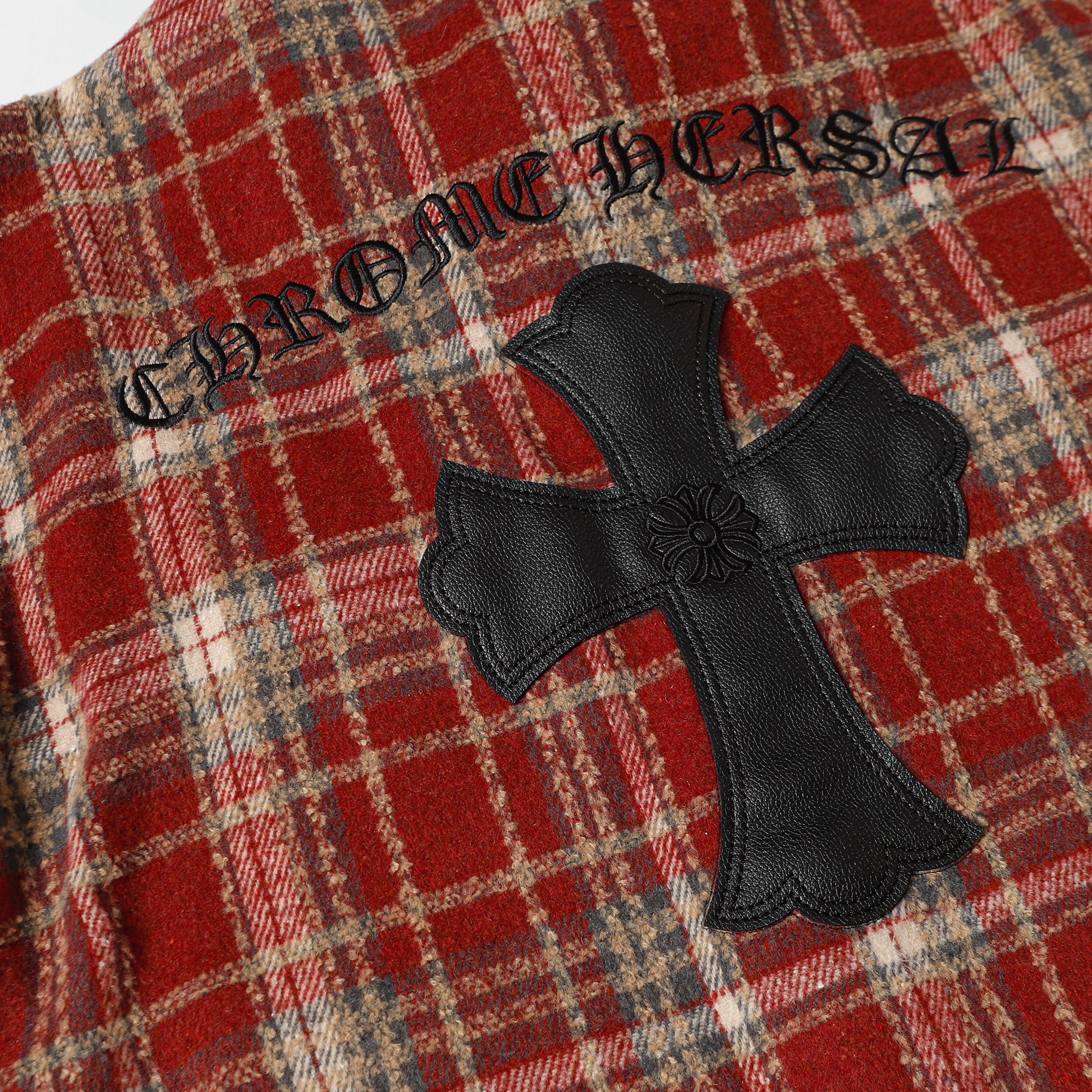 Chrome Hearts Embroidered Leather Cross Detail Flannel Shirt