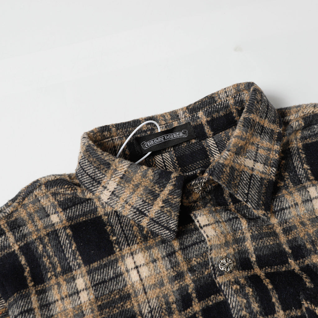 Chrome Hearts Embroidered Leather Cross Detail Flannel Shirt