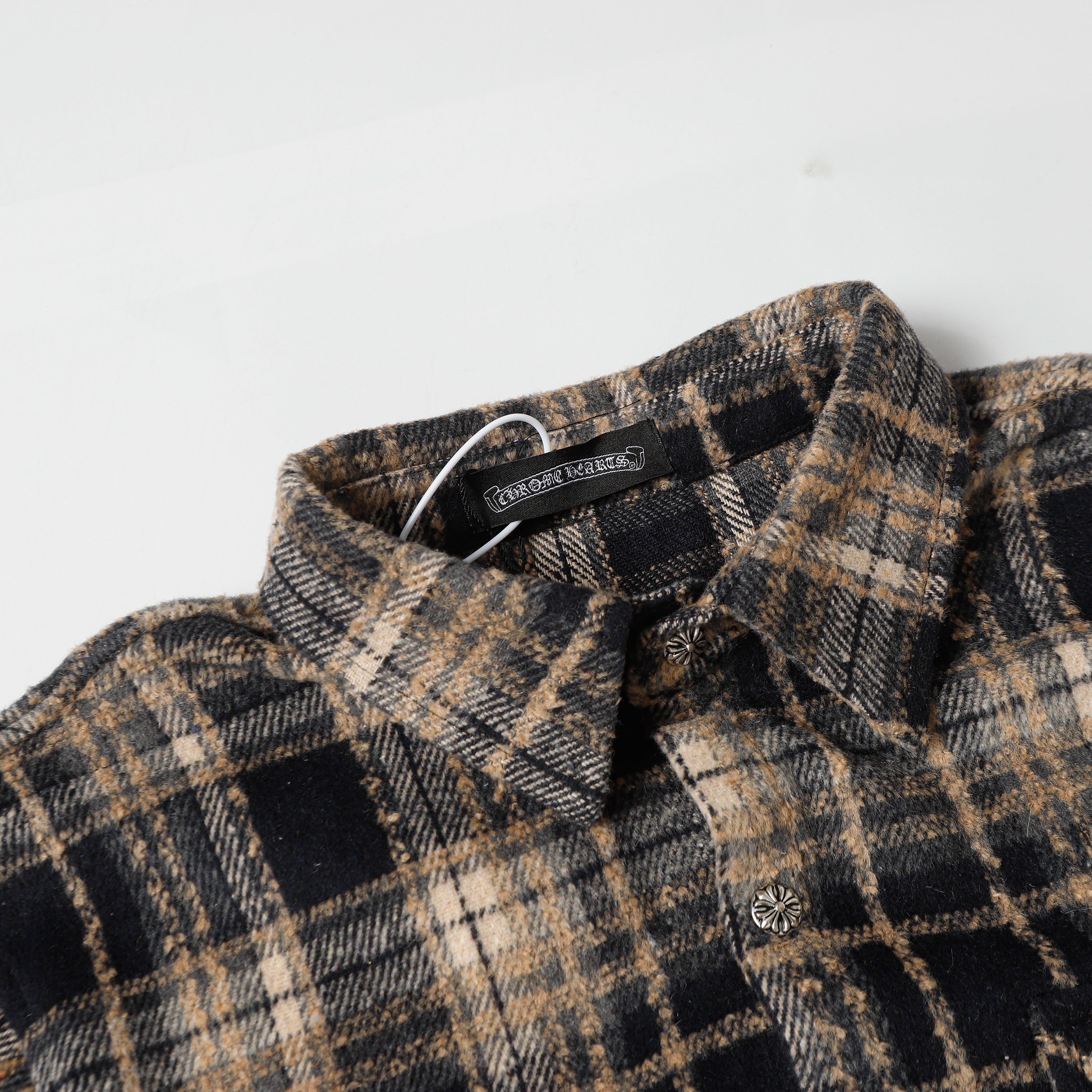 Chrome Hearts Embroidered Leather Cross Detail Flannel Shirt