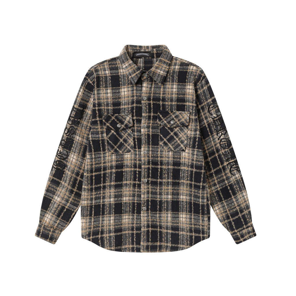 Chrome Hearts Embroidered Leather Cross Detail Flannel Shirt