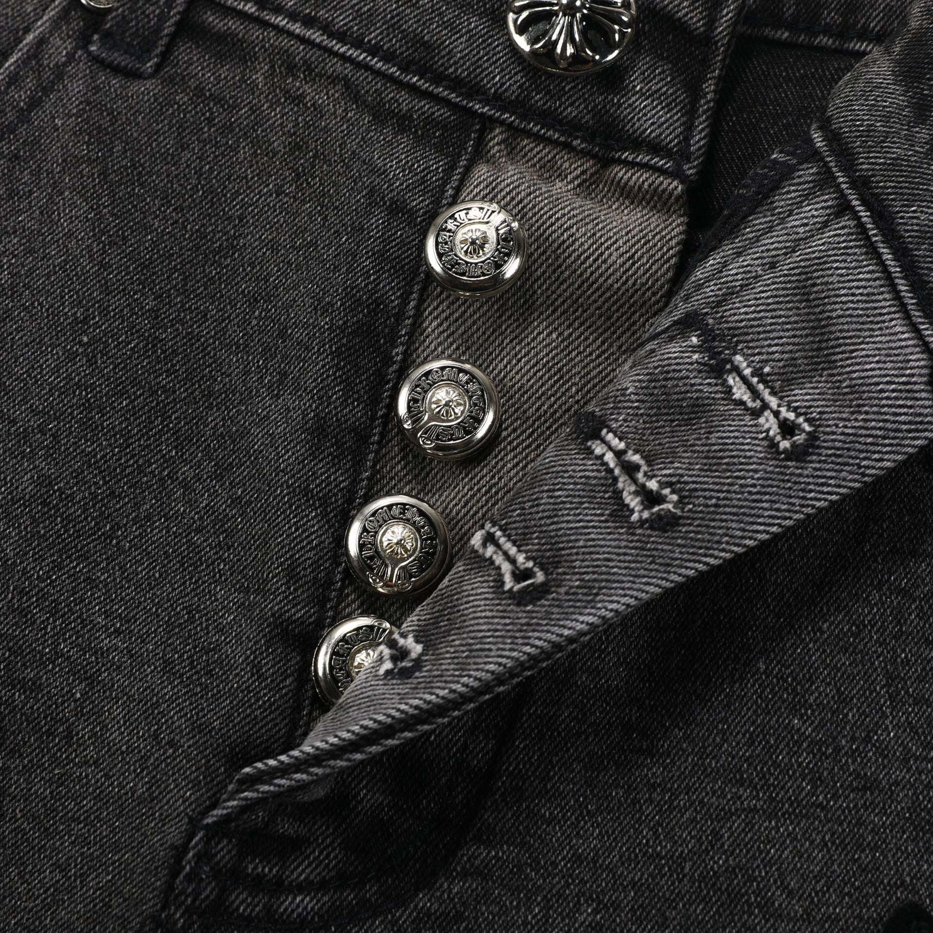 Chrome Hearts Black & Grey Silver Cross Patch Jeans