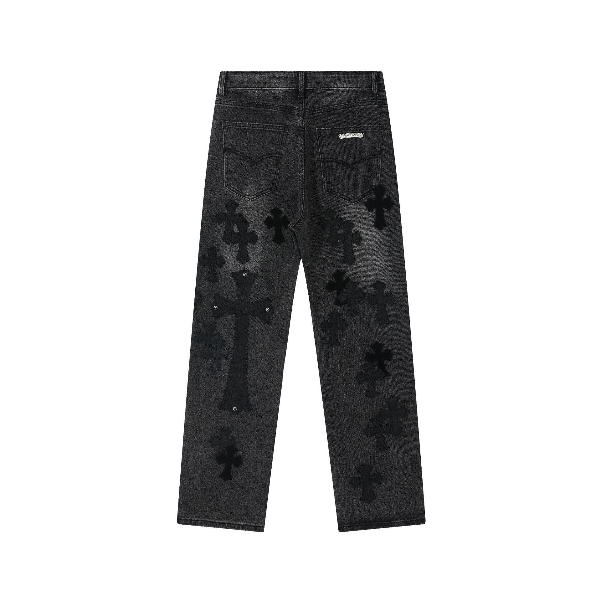 Chrome Hearts Black & Grey Silver Cross Patch Jeans