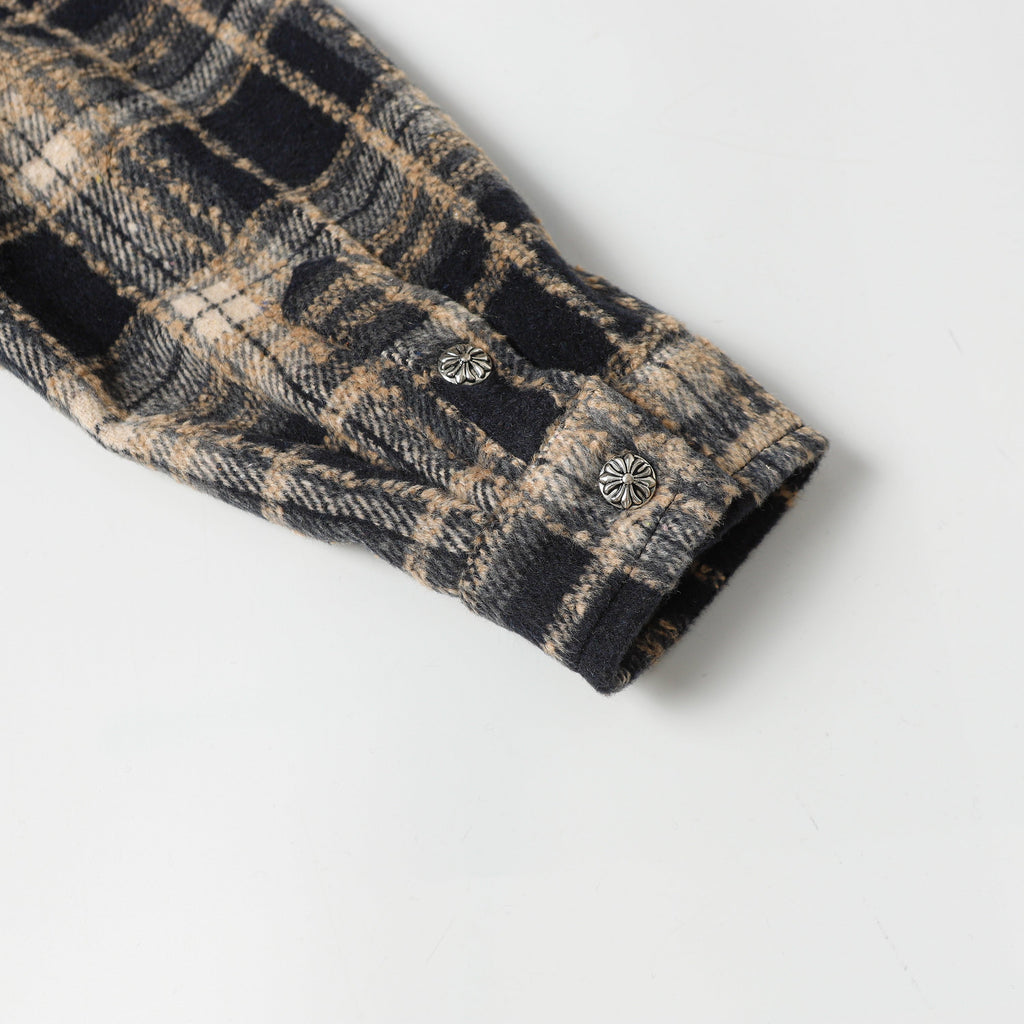 Chrome Hearts Embroidered Leather Cross Detail Flannel Shirt