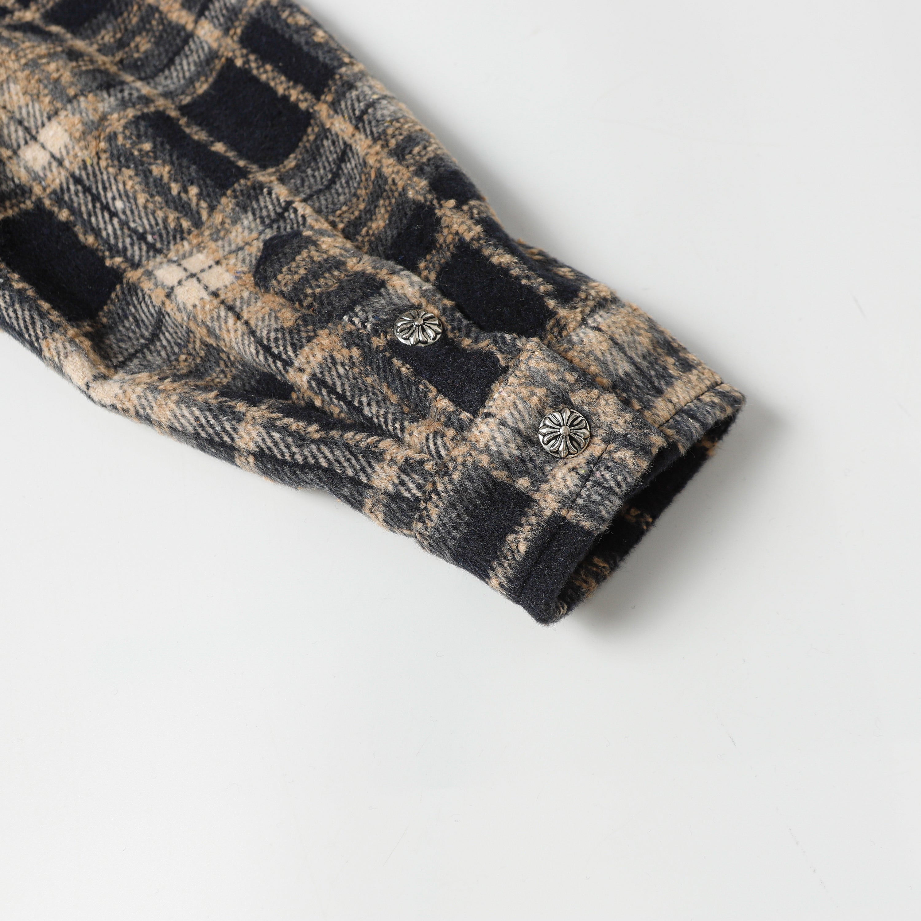 Chrome Hearts Embroidered Leather Cross Detail Flannel Shirt