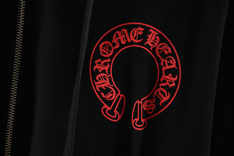 Chrome Hearts  Red Horseshoe Logo Zip Up Hoodie 5005