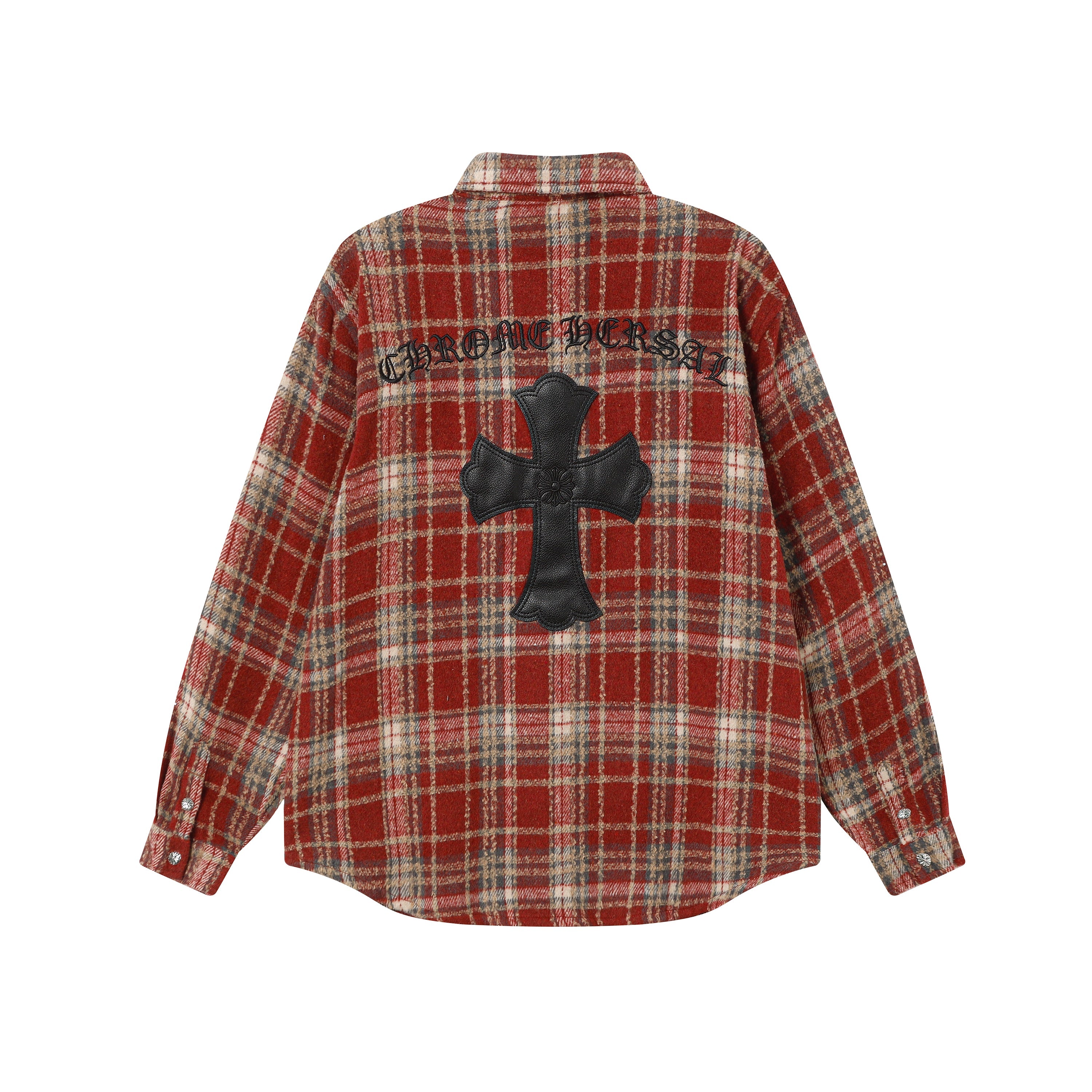Chrome Hearts Embroidered Leather Cross Detail Flannel Shirt