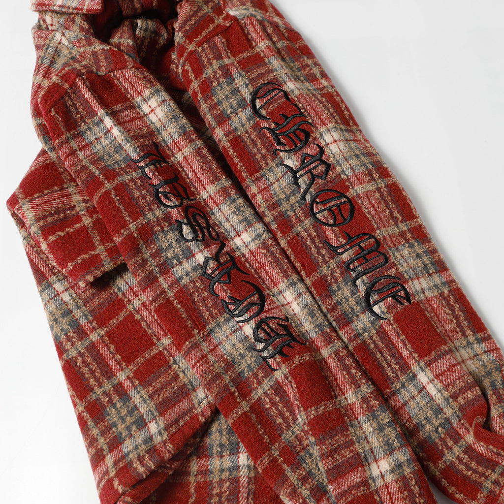 Chrome Hearts Embroidered Leather Cross Detail Flannel Shirt