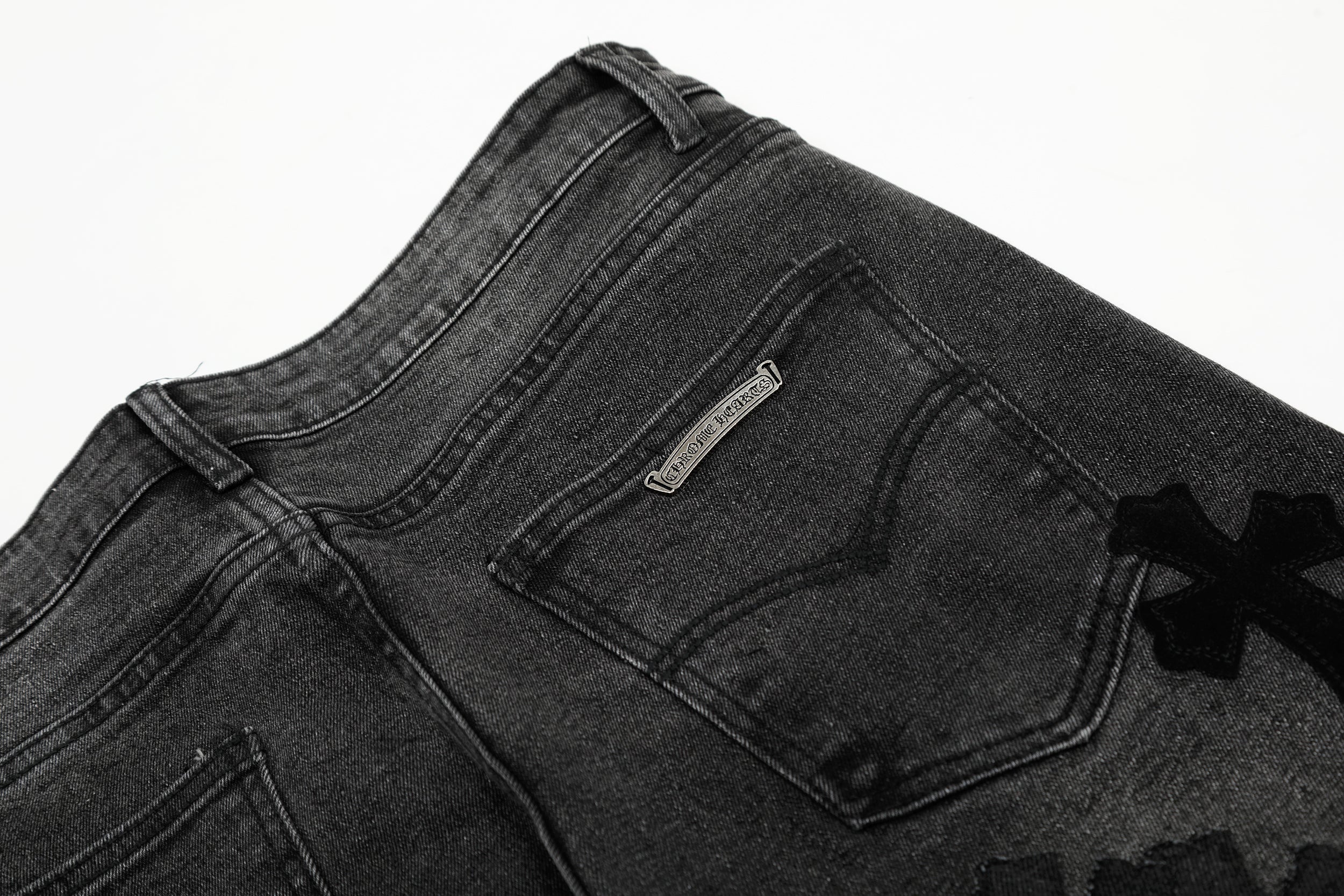 Chrome Hearts Black & Grey Silver Cross Patch Jeans