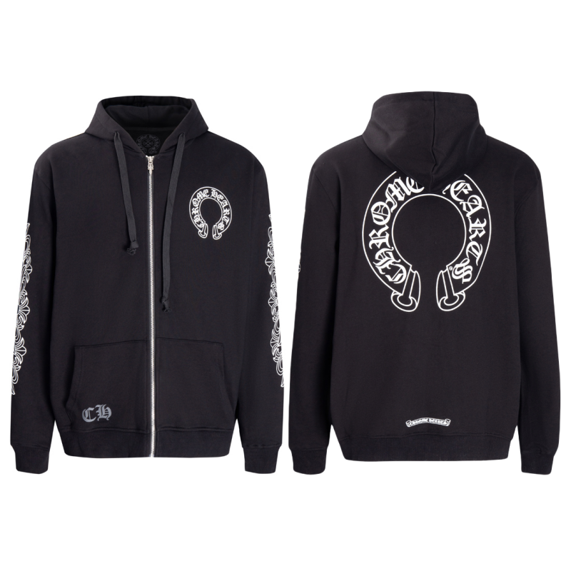 Chrome Hearts Horseshoe Floral Sleeve Zip Up Hoodie 5001