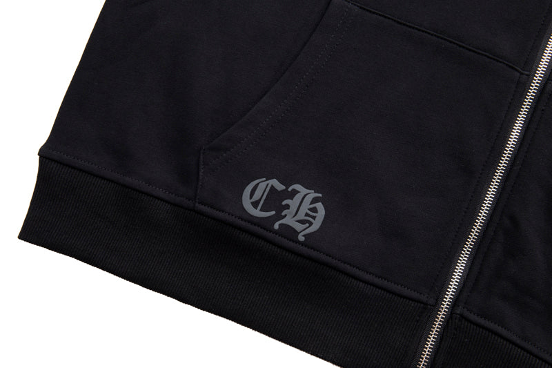 Chrome Hearts  Red Horseshoe Logo Zip Up Hoodie 5005