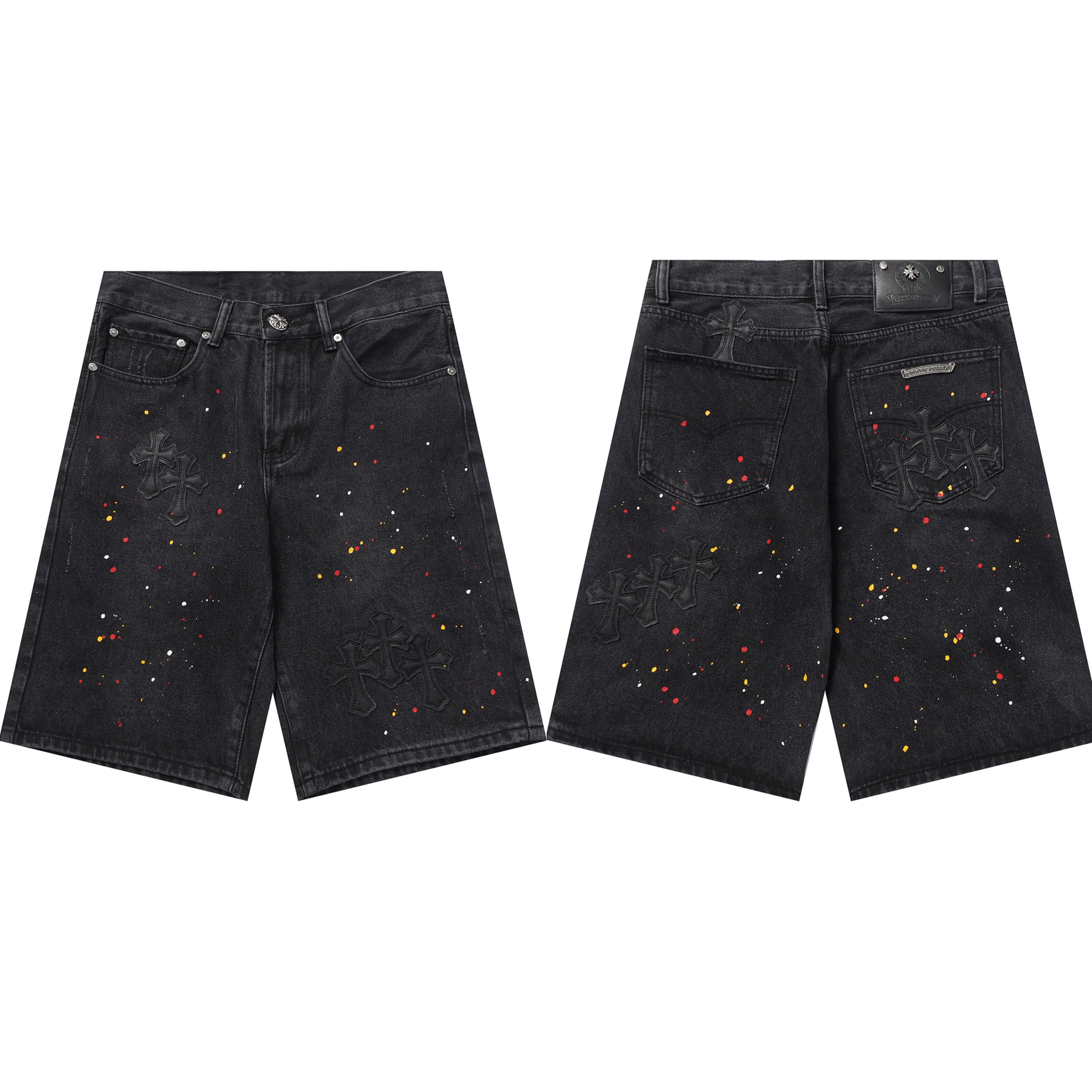 Chrome Hearts Cross Patch Embroidered & Hand-Painted Denim Shorts 9927