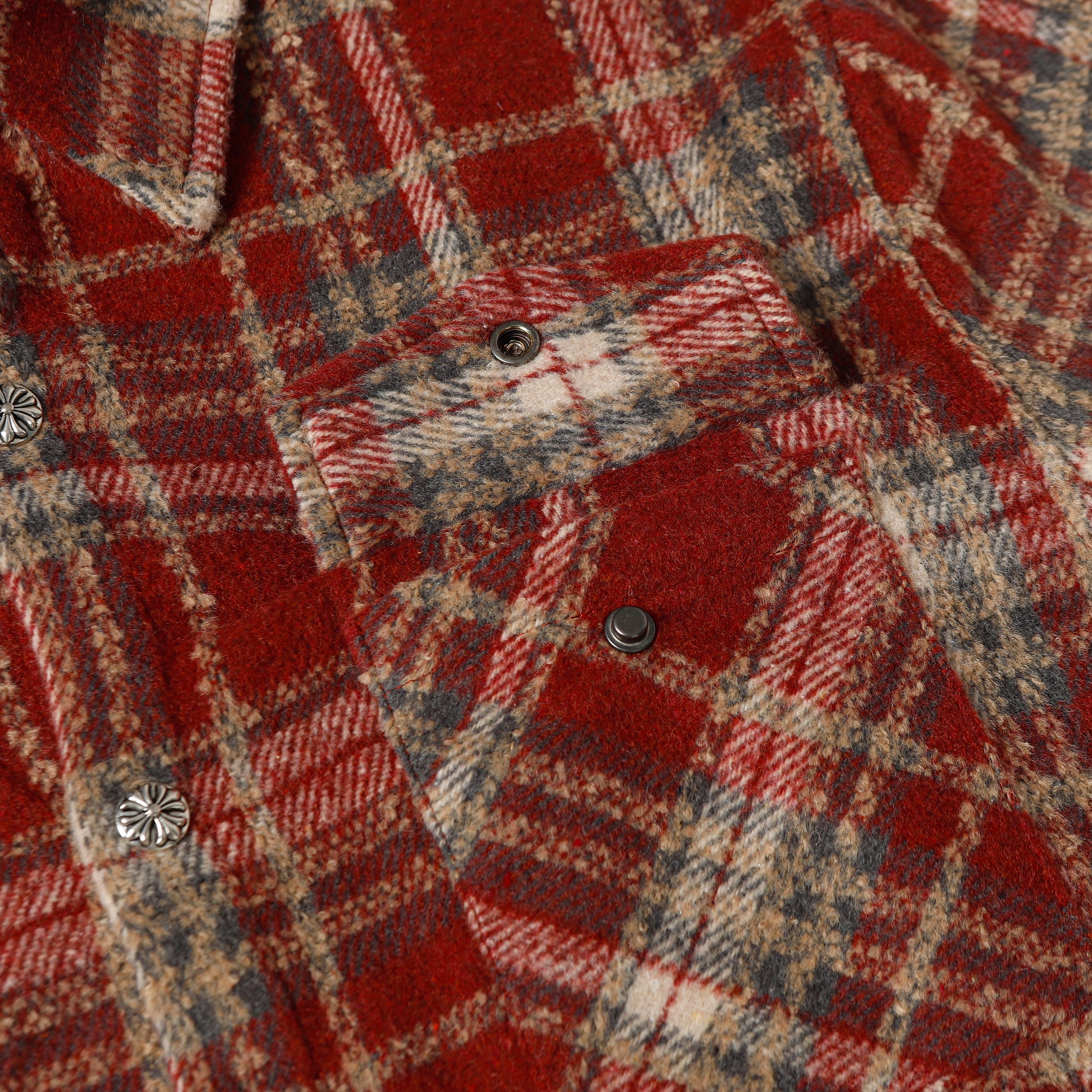 Chrome Hearts Embroidered Leather Cross Detail Flannel Shirt