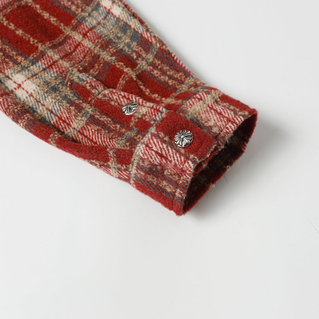 Chrome Hearts Embroidered Leather Cross Detail Flannel Shirt