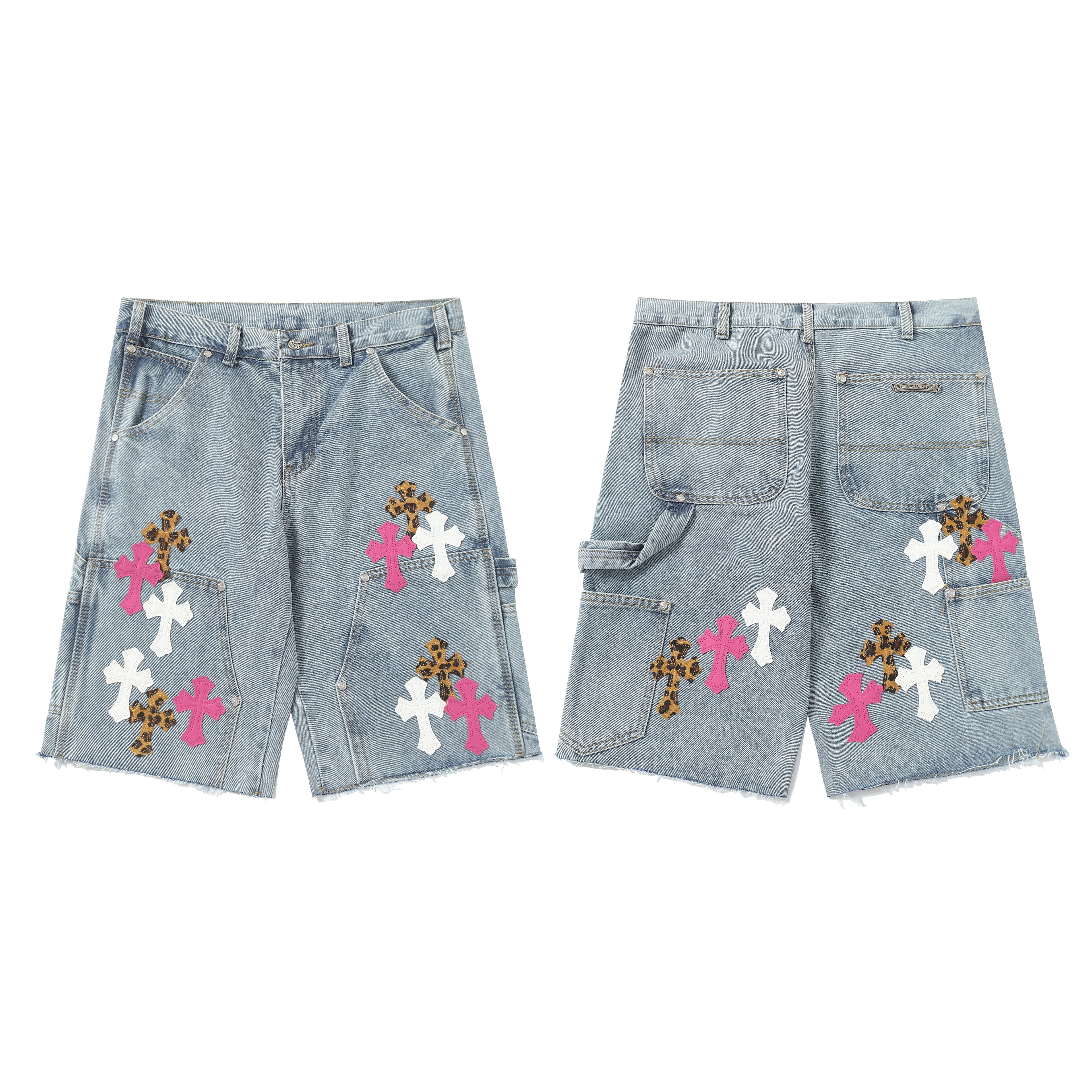 Chrome Hearts Vintage Cross Patchwork Washed Carpenter Denim Shorts 201