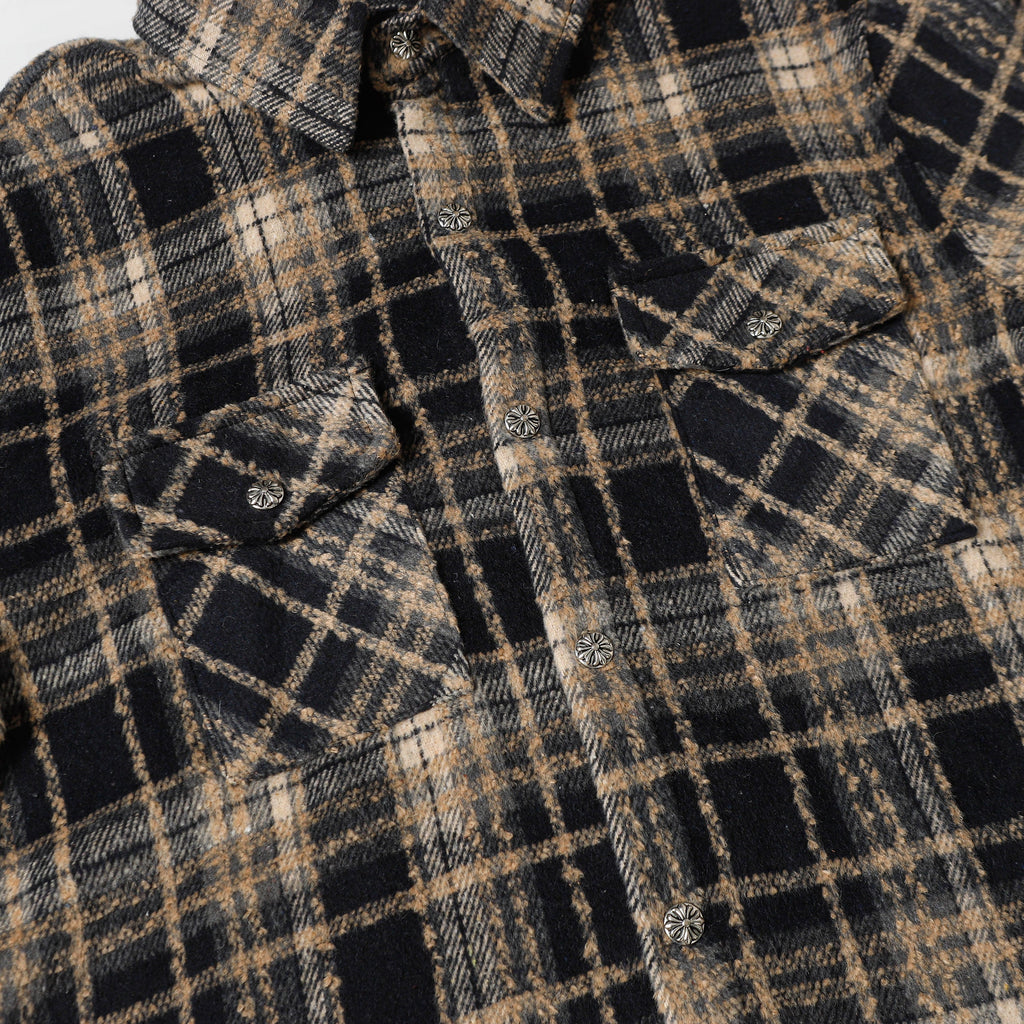 Chrome Hearts Embroidered Leather Cross Detail Flannel Shirt