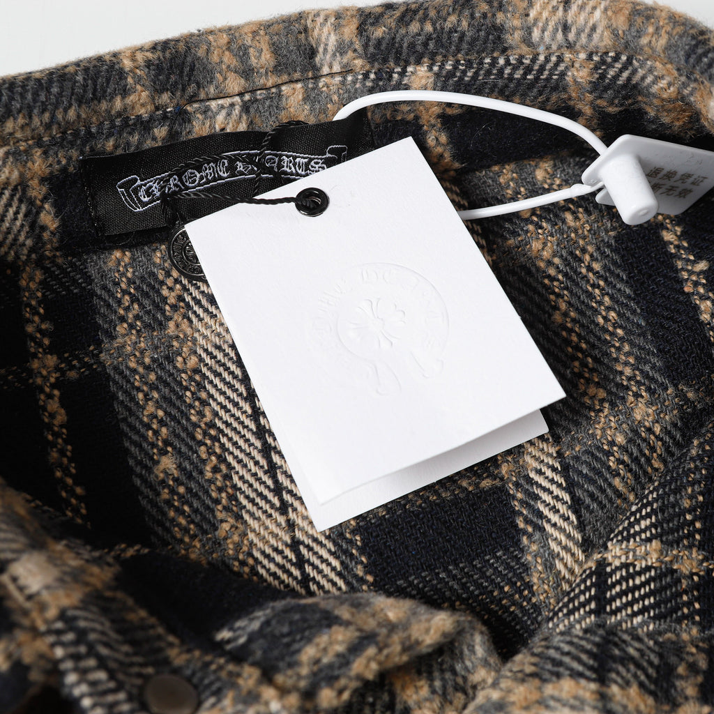 Chrome Hearts Embroidered Leather Cross Detail Flannel Shirt