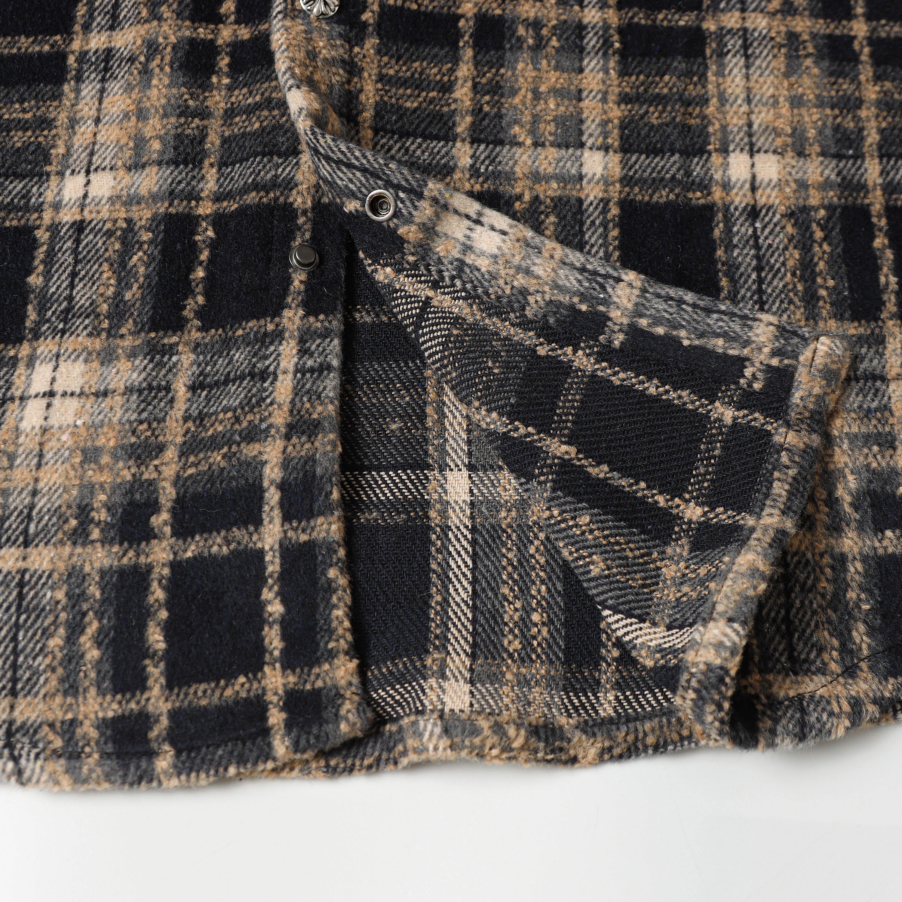 Chrome Hearts Embroidered Leather Cross Detail Flannel Shirt