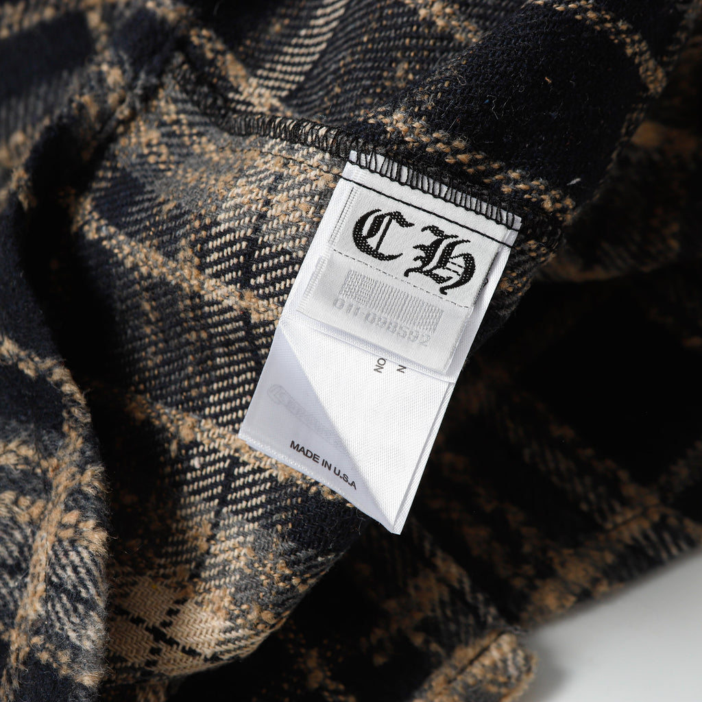 Chrome Hearts Embroidered Leather Cross Detail Flannel Shirt