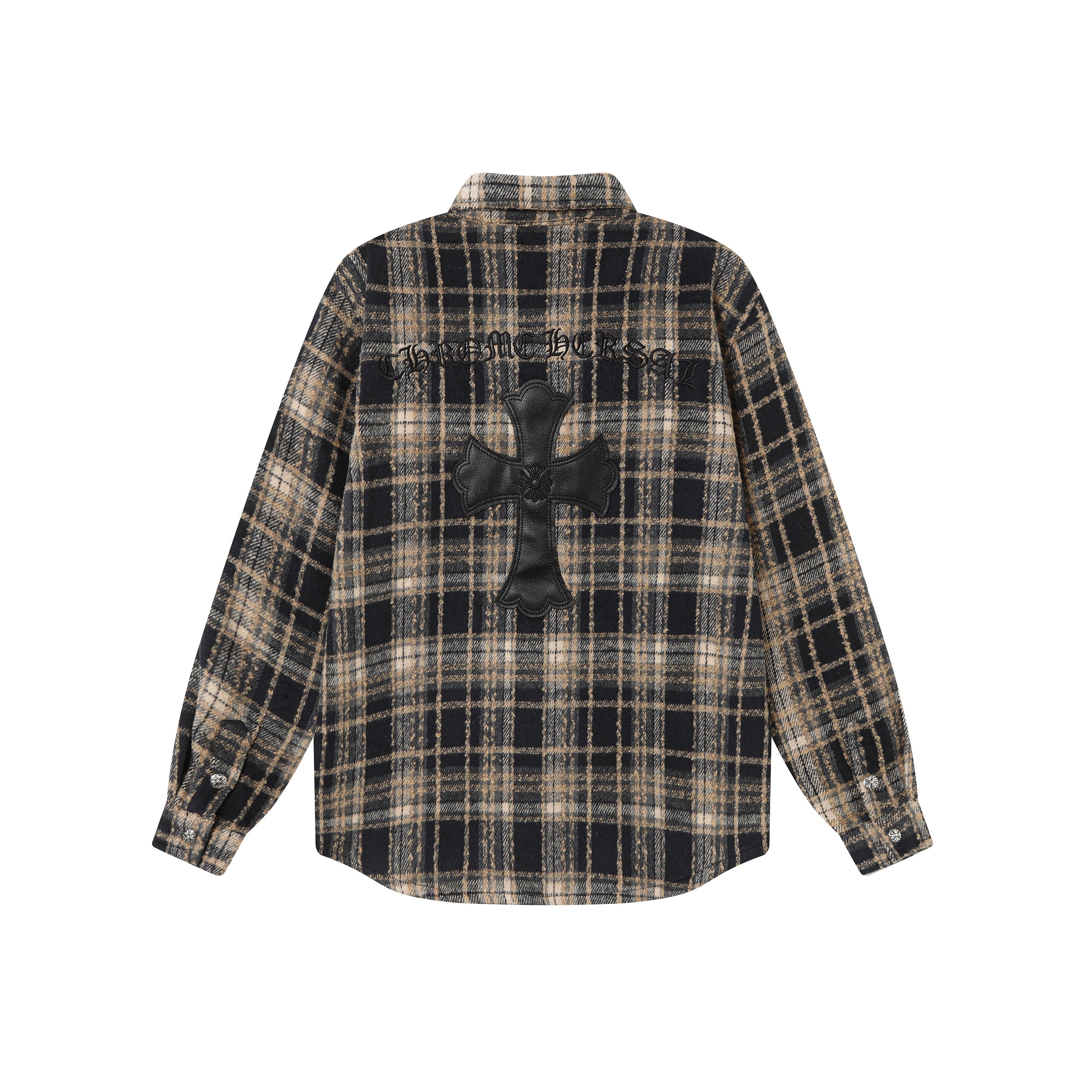 Chrome Hearts Embroidered Leather Cross Detail Flannel Shirt