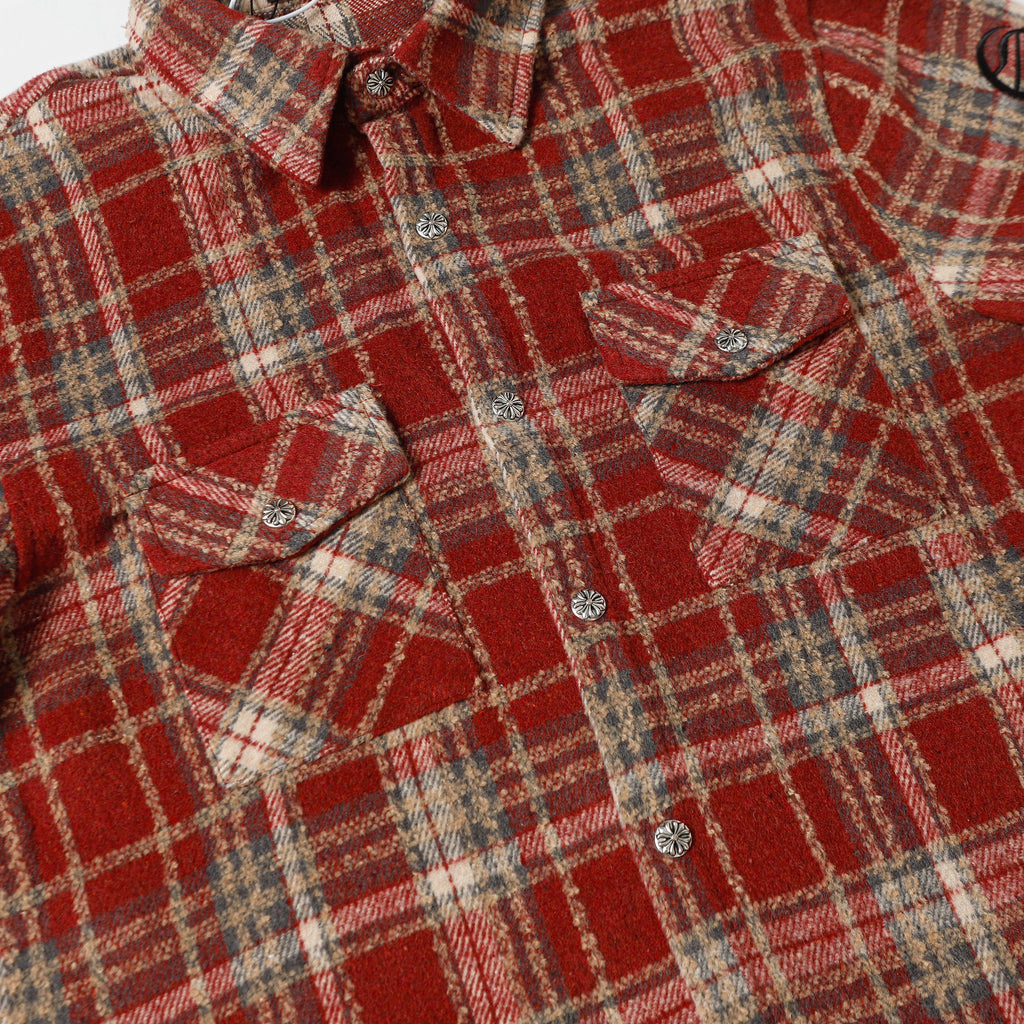 Chrome Hearts Embroidered Leather Cross Detail Flannel Shirt