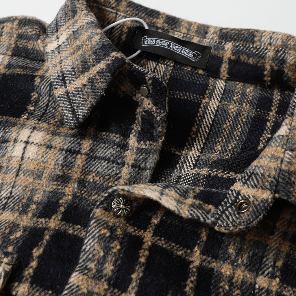 Chrome Hearts Embroidered Leather Cross Detail Flannel Shirt