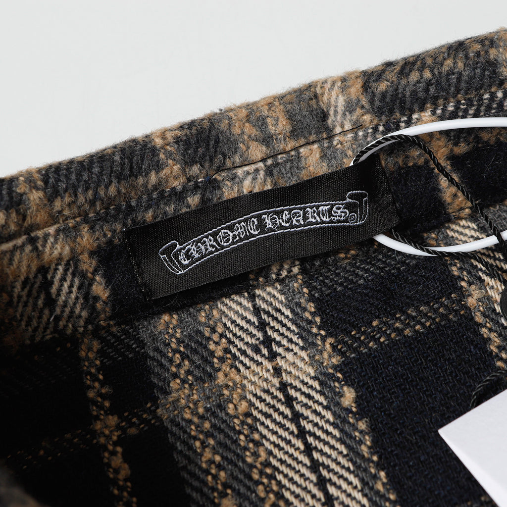 Chrome Hearts Embroidered Leather Cross Detail Flannel Shirt