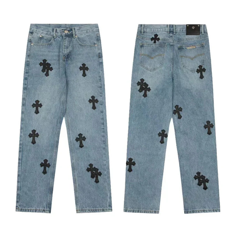 Chrome Hearts Levi's 905 Black Cross Patch Light Blue Jeans
