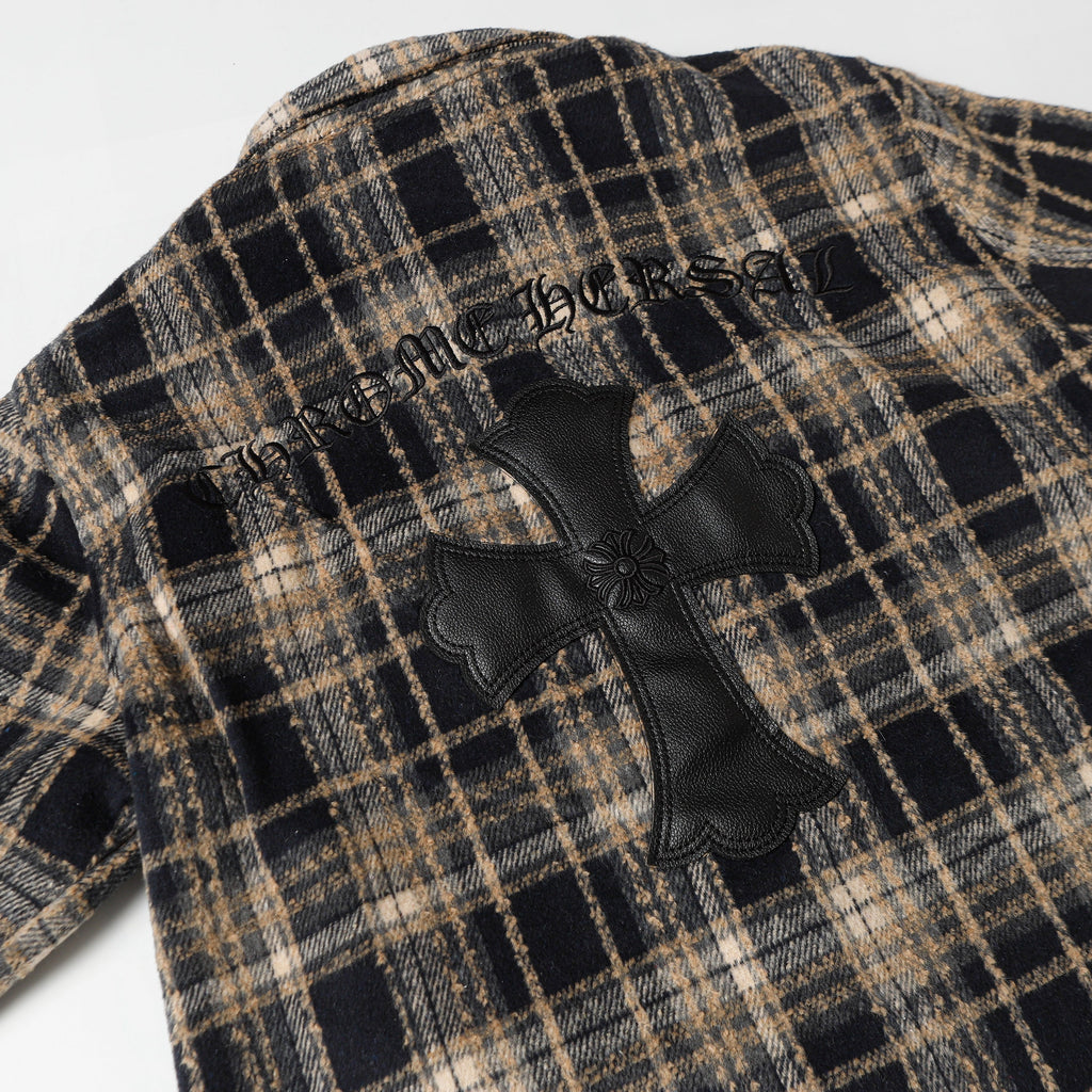 Chrome Hearts Embroidered Leather Cross Detail Flannel Shirt