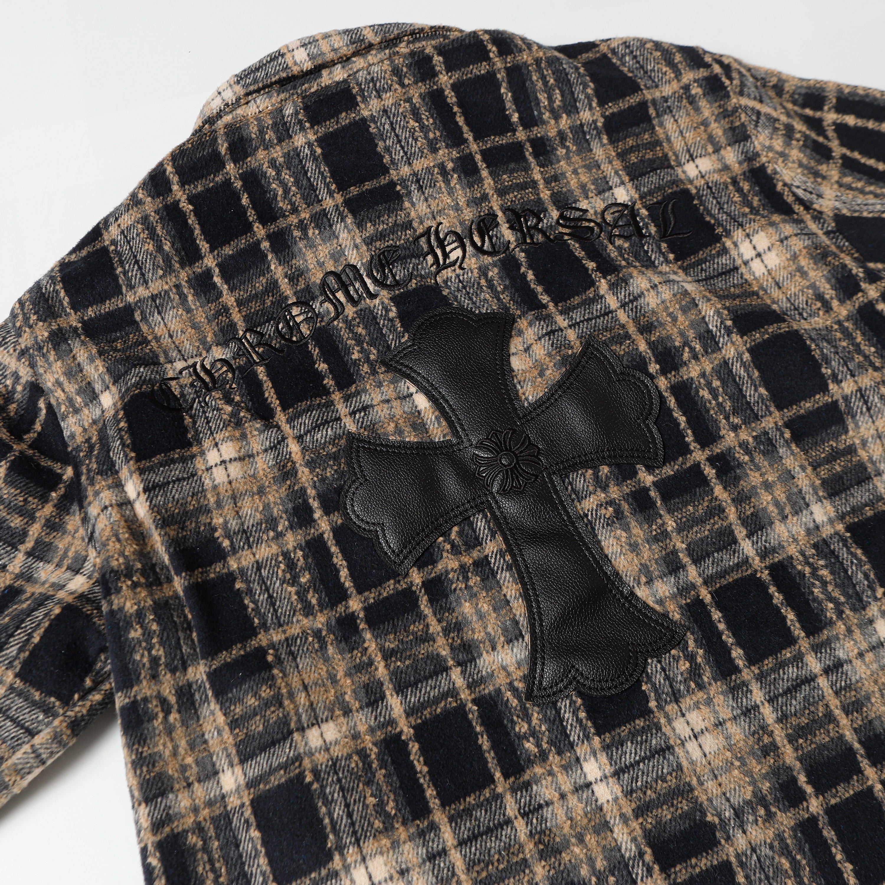 Chrome Hearts Embroidered Leather Cross Detail Flannel Shirt