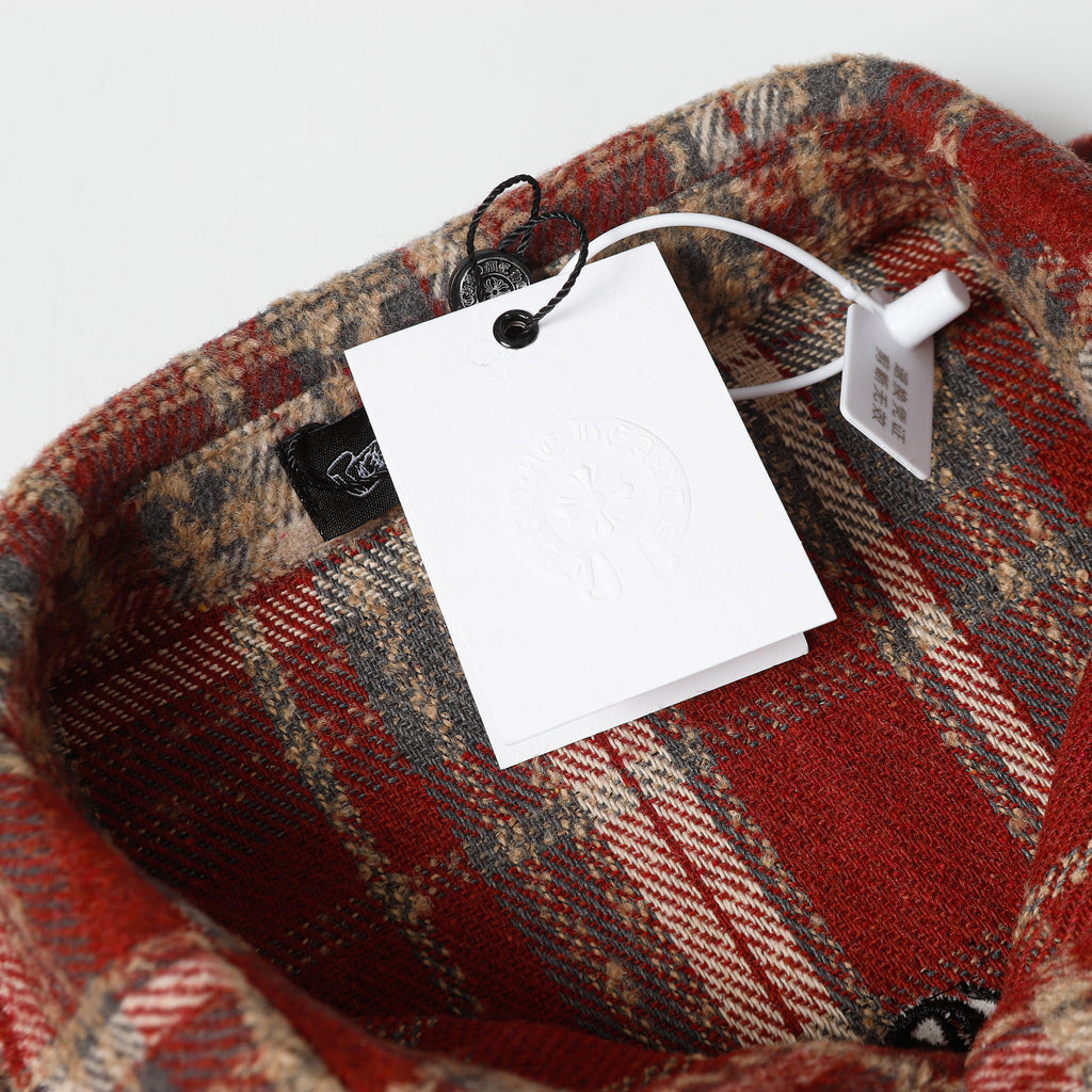 Chrome Hearts Embroidered Leather Cross Detail Flannel Shirt