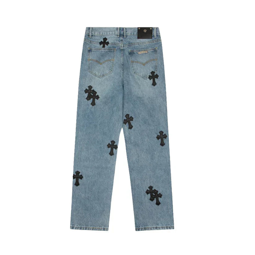 Chrome Hearts Levi's 905 Black Cross Patch Light Blue Jeans